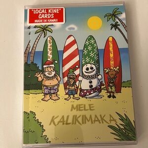 Tropical Holiday Cards, surfboard Santa